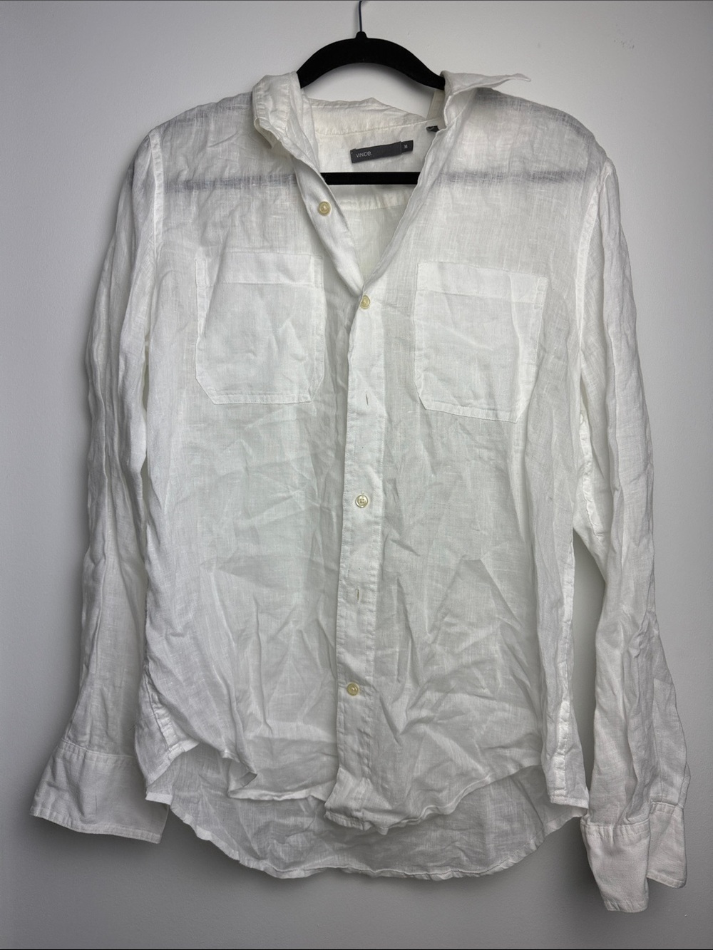 Vince White Long-Sleeve Linen Button-Down Shirt